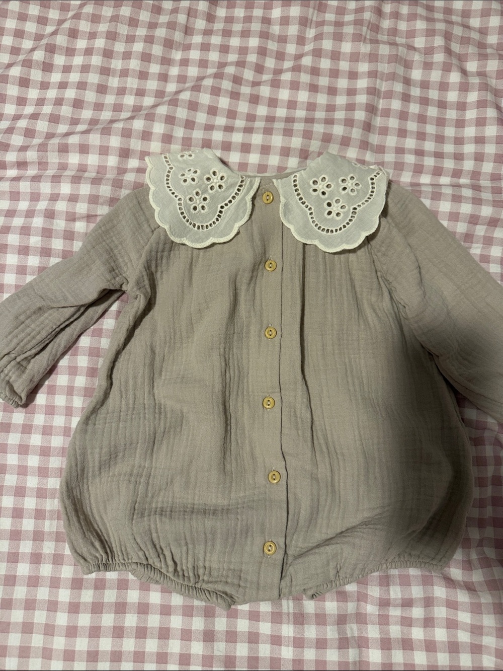 Baby Girl Long-Sleeve Bubble Romper with White Eyelet Collar 9month NWOT
